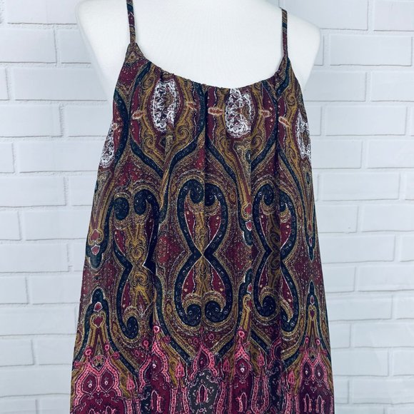 Tobi wine paisley boho slip dress lace trim Medium - Picture 2 of 8